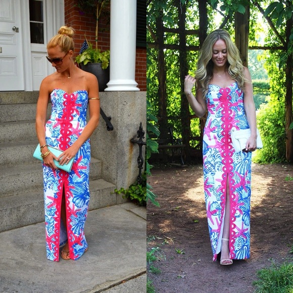 Lilly Pulitzer Angela Maxi Dress Lace Trim Resort White She Sea Shells 4 EUC - Picture 7 of 8